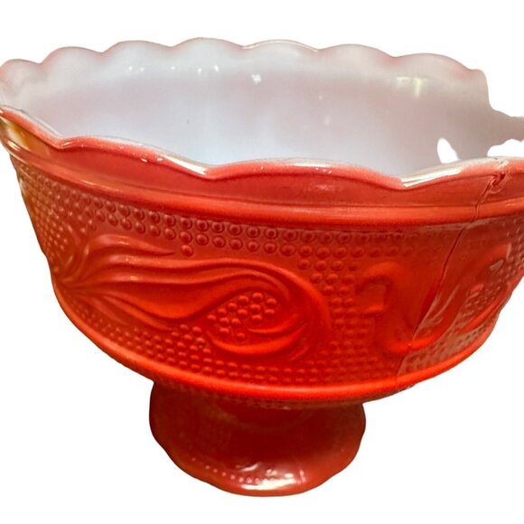 Vintage E.O. Brody Red Milk Glass Candy Dish Bowl MCM - Picture 6 of 8